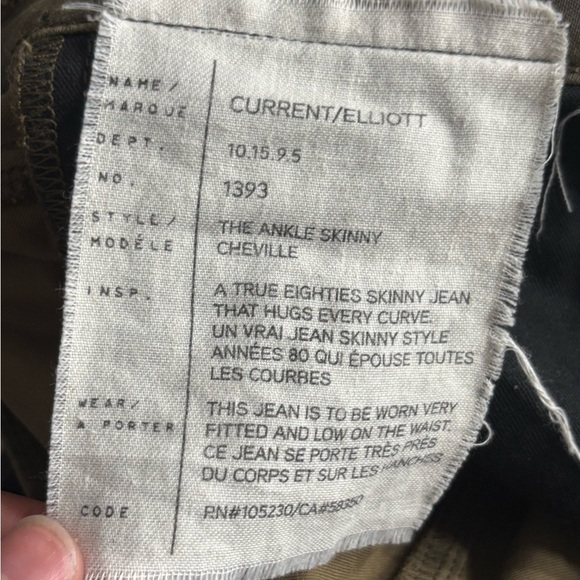 Current/Elliott Women's Ankle Skinny Coated Jeans Army Dirty Paws size 23 - Picture 14 of 15